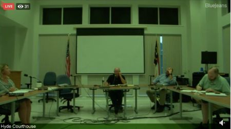 BOC meeting last night in Swan Quarter: county peeps (Kris Noble, Earl Pugh, Shannon Swindell, and Donnie Shumate) go maskless. Sigh. Why can't they set a good example? I've been asking this for months and now it's the law and still... no masks. 